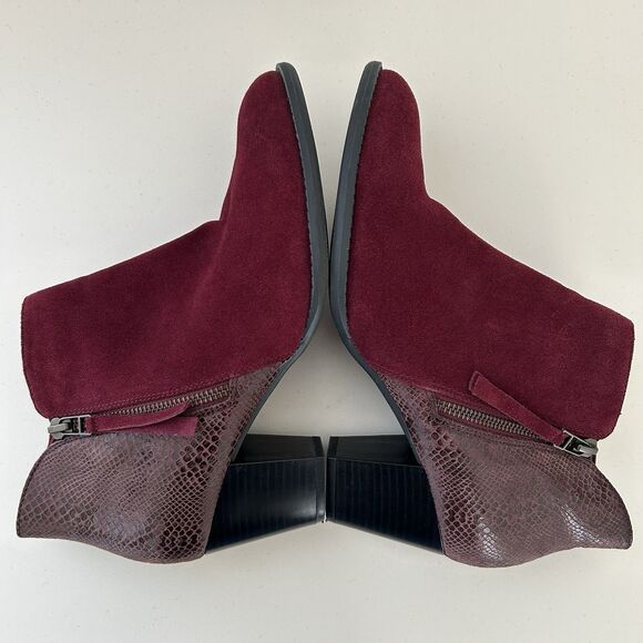 Vionic Anne Boots Burgundy Red Suede Python Block Heel Boots Womens 9.5 Booties - Picture 9 of 10